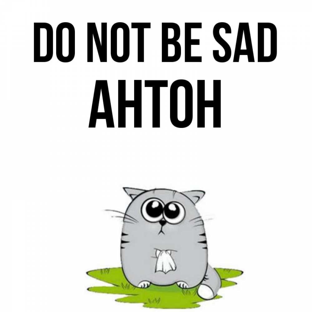 Greetings card с именем, Антон Do not be sad грустный котяра Greetings with text for free download 
