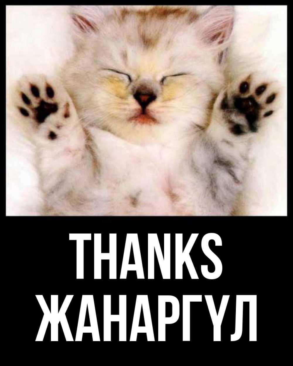 Greetings card с именем, ЖАНАРГҮЛ Thanks маленький котенок Greetings with text for free download 