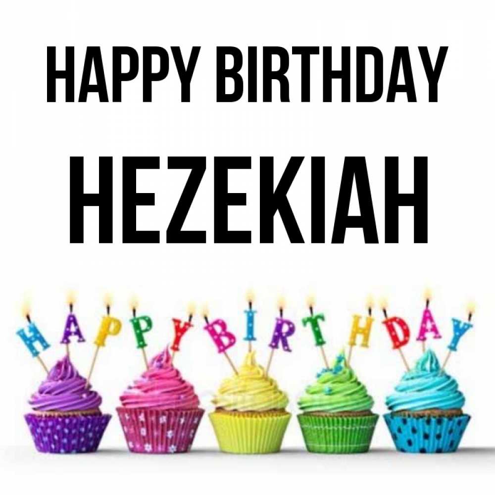 Greetings card с именем, Hezekiah Happy Birthday открытка ко дню рождения с разноцветными вкусняшками Greetings with text for free download 