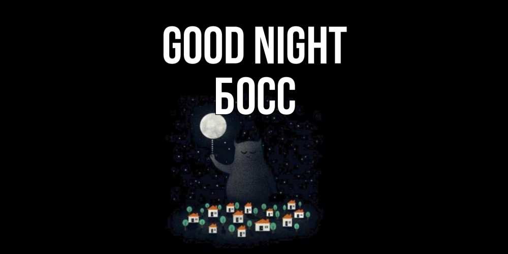 Greetings card с именем, Босс Good night кот,луна, ночь, звезды Greetings with text for free download 