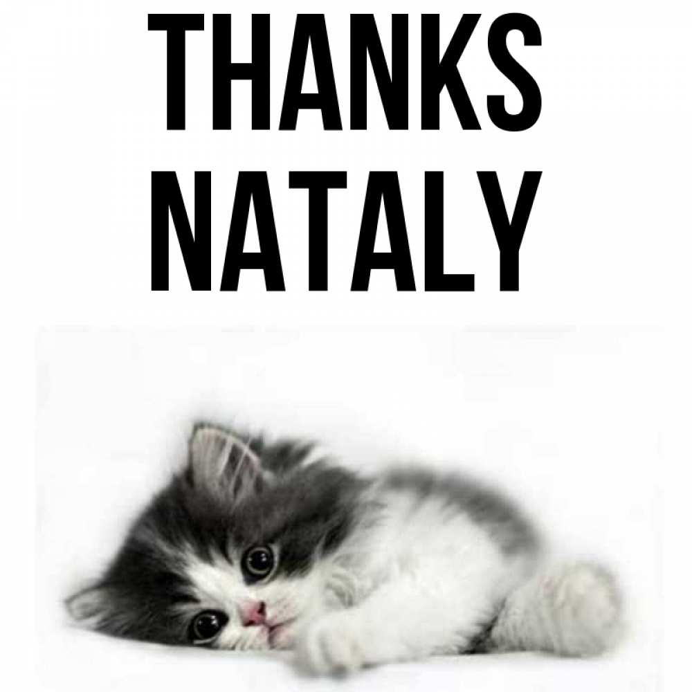 Greetings card с именем, Nataly Thanks черный и белый кот Greetings with text for free download 