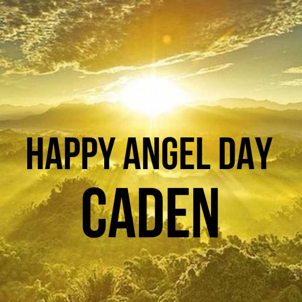 Greetings card с именем, Caden happy angel day леса и небо в желтом Greetings with text for free download 