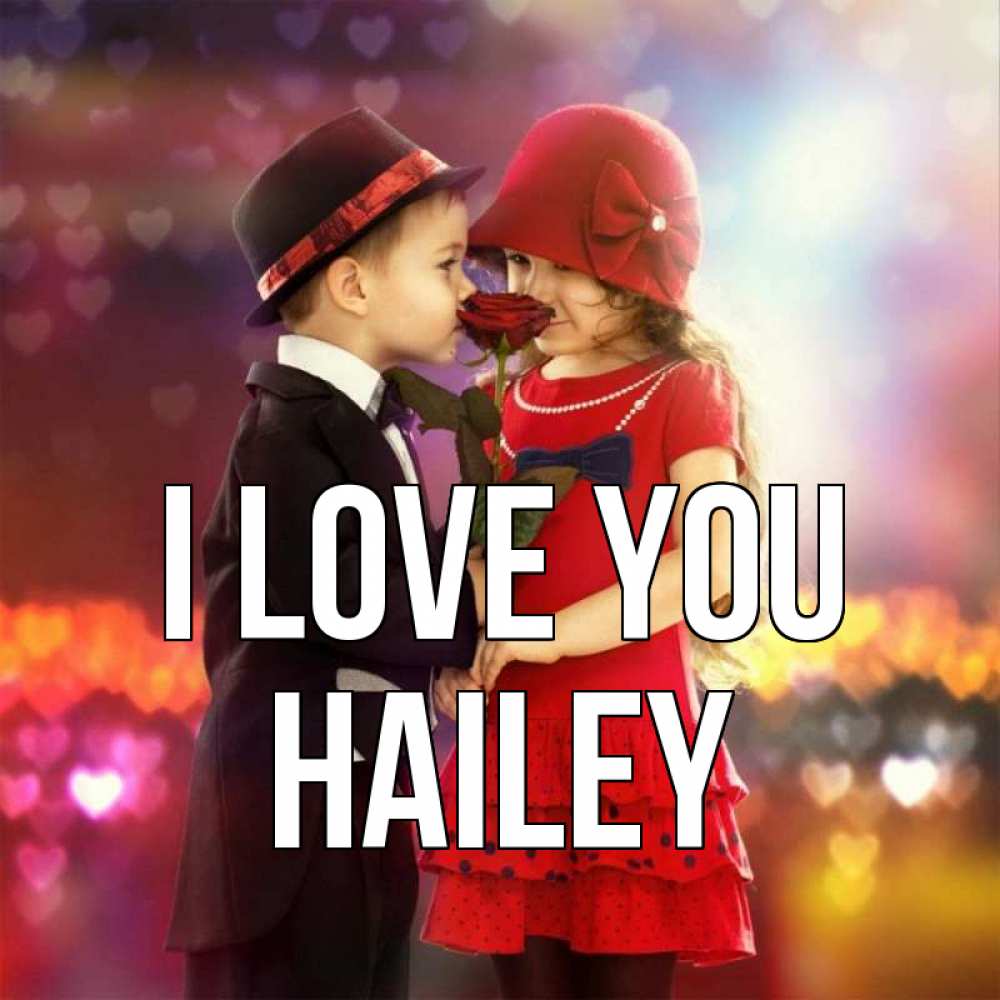 Greetings card с именем, Hailey I love you черное и красное и роза Greetings with text for free download 