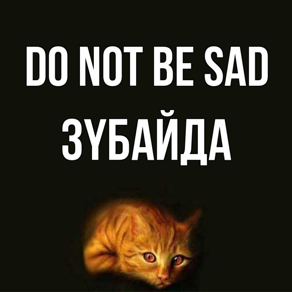 Greetings card с именем, ЗҮБАЙДА Do not be sad лежащий кот в темноте Greetings with text for free download 