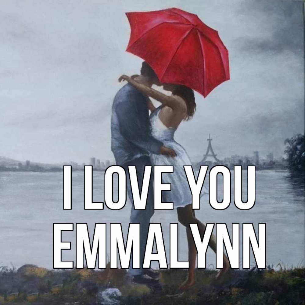 Greetings card с именем, Emmalynn I love you под красным зонтом Greetings with text for free download 