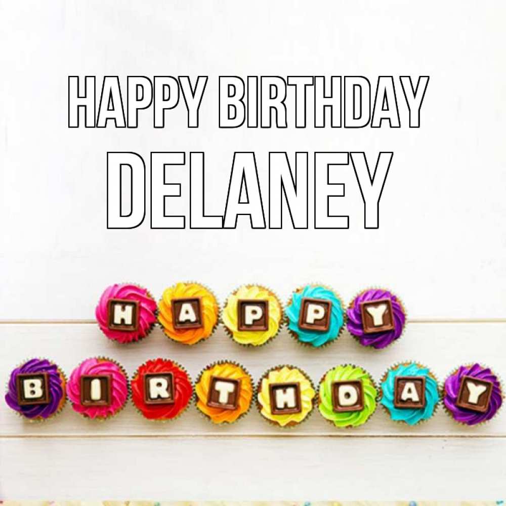 Greetings card с именем, Delaney Happy Birthday из кексов и шоколада Greetings with text for free download 