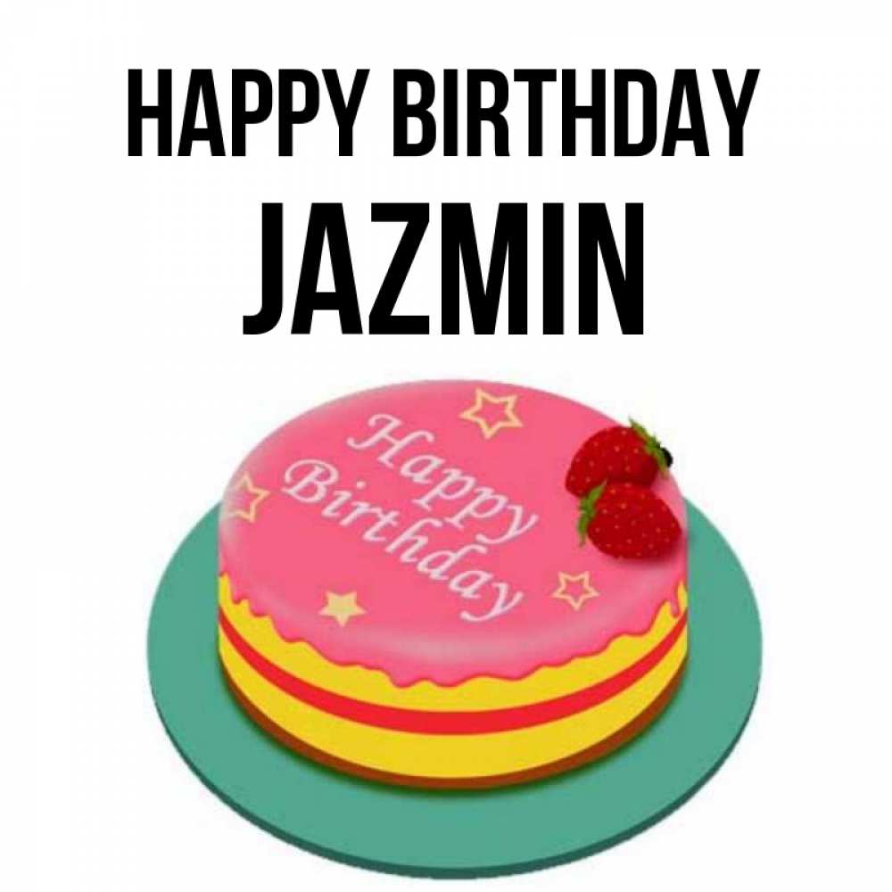Greetings card с именем, Jazmin Happy Birthday торт, клубника, днюха Greetings with text for free download 