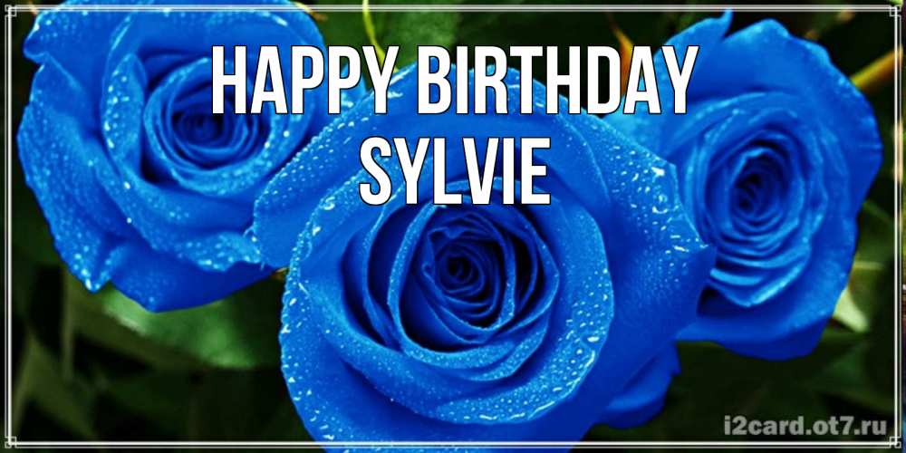 Greetings card с именем, Sylvie Happy Birthday розы с синим цветом Greetings with text for free download 
