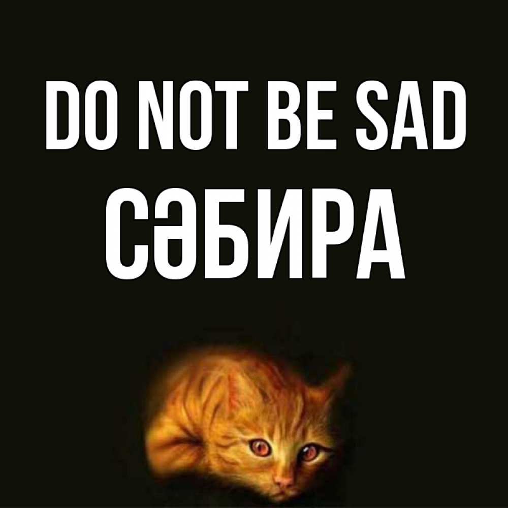Greetings card с именем, СӘБИРА Do not be sad лежащий кот в темноте Greetings with text for free download 