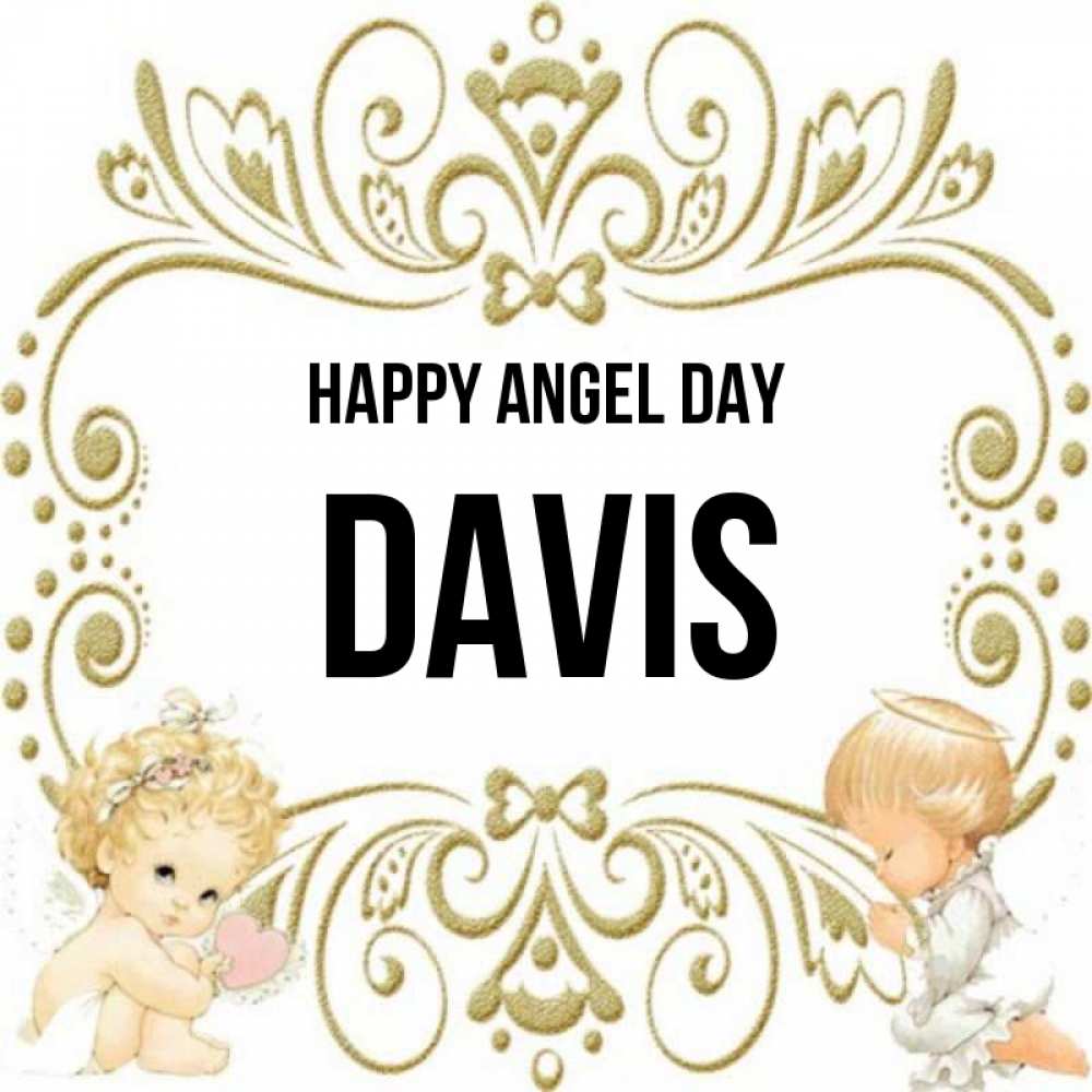 Greetings card с именем, Davis happy angel day с именинами поздравляют два красивых ангела. Один с сердечком другой молится Greetings with text for free download 