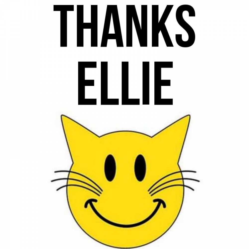 Greetings card с именем, Ellie Thanks улыбающийся смайл кот Greetings with text for free download 