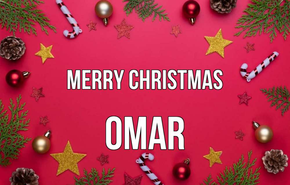 Greetings card с именем, Omar Merry Christmas с рождеством Greetings with text for free download 