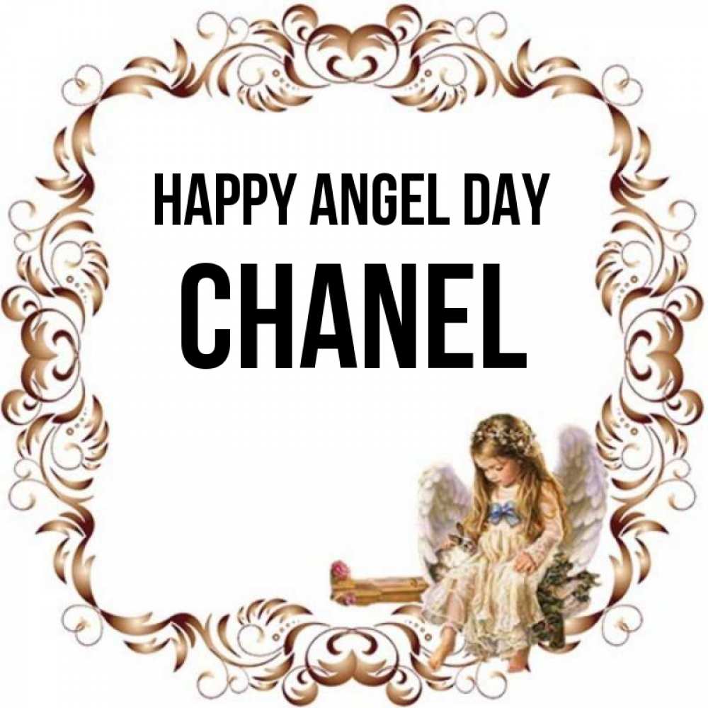 Greetings card с именем, Chanel happy angel day рамочка из перьев и ангелочек Greetings with text for free download 