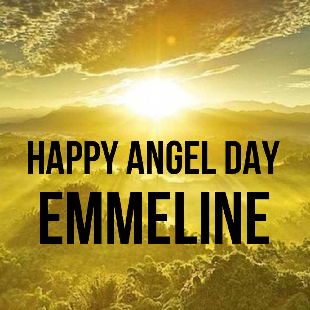Greetings card с именем, Emmeline happy angel day леса и небо в желтом Greetings with text for free download 