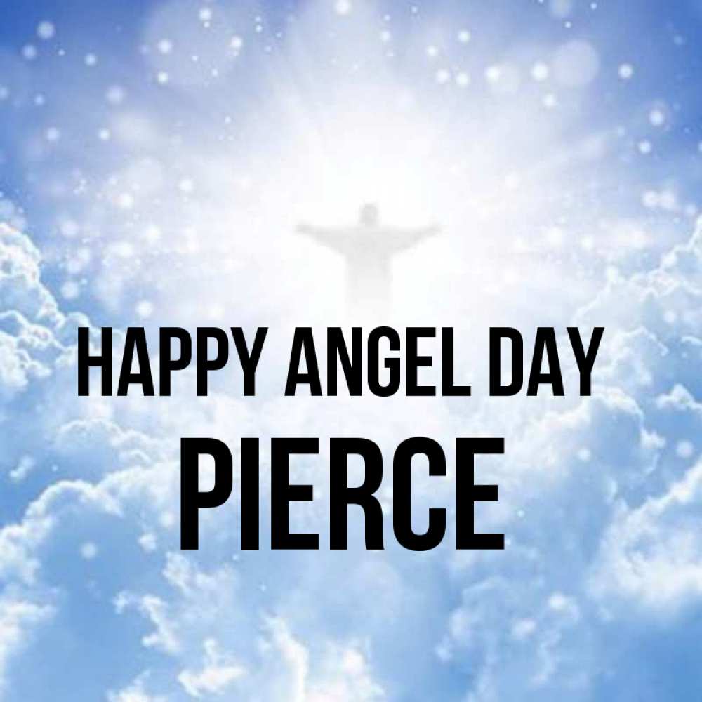Greetings card с именем, Pierce happy angel day ангел на облаках в свете солнца Greetings with text for free download 