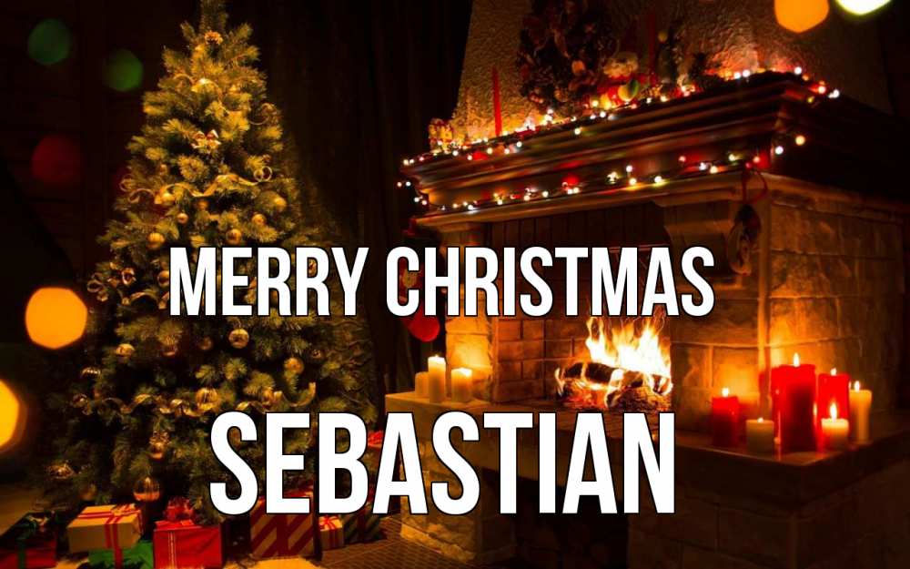 Greetings card с именем, Sebastian Merry Christmas новый год Greetings with text for free download 