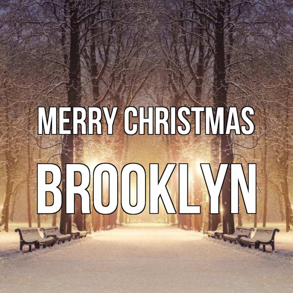 Greetings card с именем, Brooklyn Merry Christmas зима, парк, фонарь, лес Greetings with text for free download 
