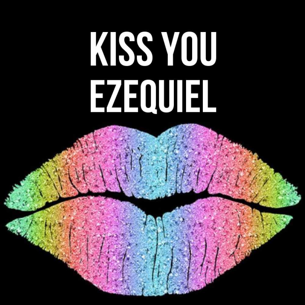 Greetings card с именем, Ezequiel Kiss you след от губ на черном фоне Greetings with text for free download 
