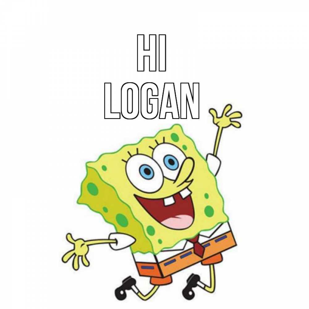 Greetings card с именем, Logan Hi губка боб в прыжке Greetings with text for free download 