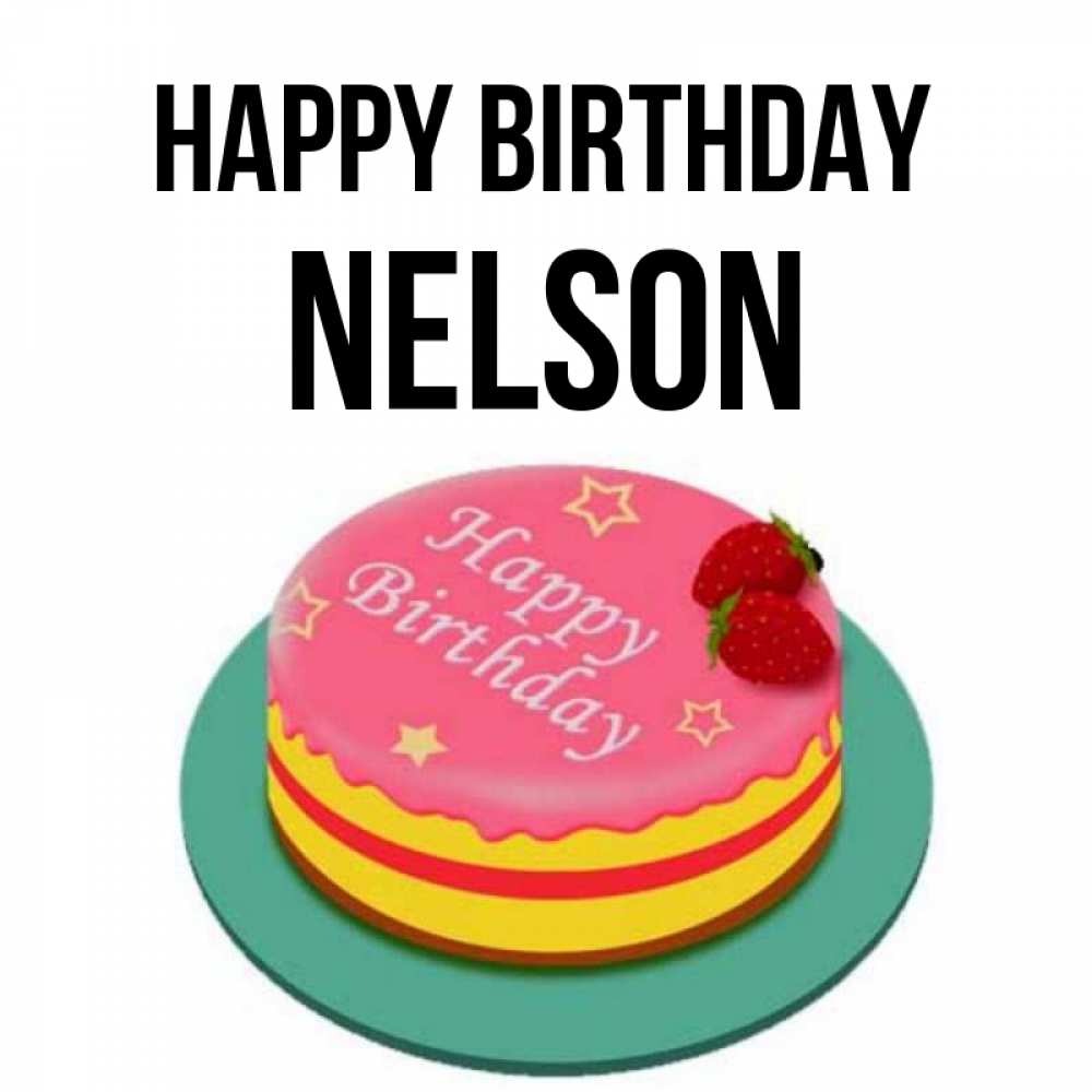 Greetings card с именем, Nelson Happy Birthday торт, клубника, днюха Greetings with text for free download 