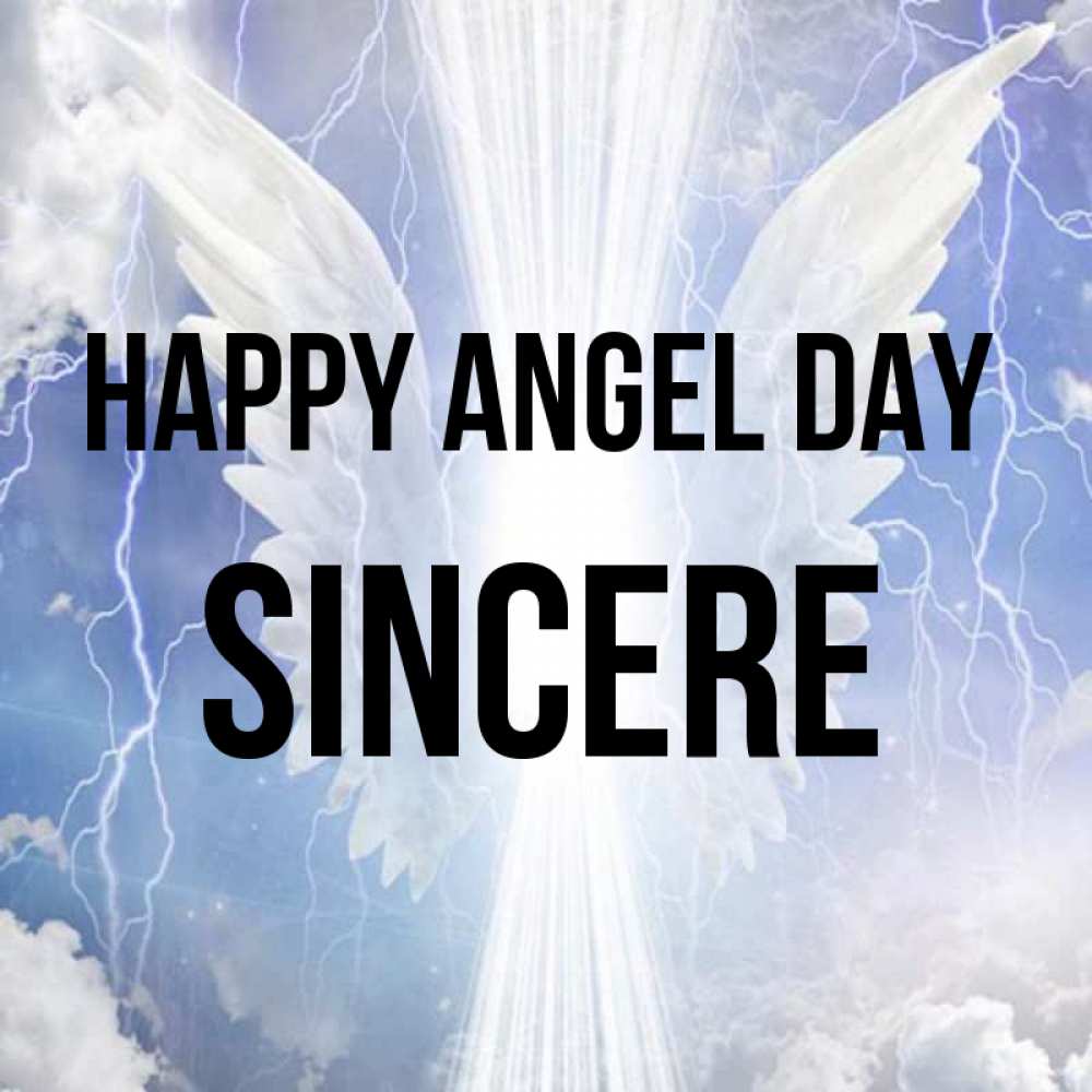 Greetings card с именем, Sincere happy angel day молнии на небе и свет Greetings with text for free download 