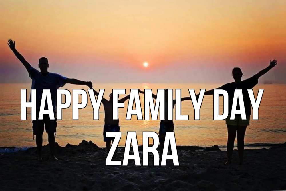 Greetings card с именем, Zara happy family day мама, папа, дети, дочка,сын, море, пляж, закат Greetings with text for free download 