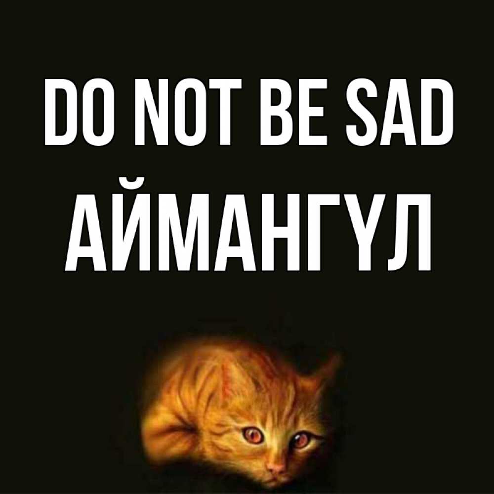 Greetings card с именем, Аймангүл Do not be sad лежащий кот в темноте Greetings with text for free download 