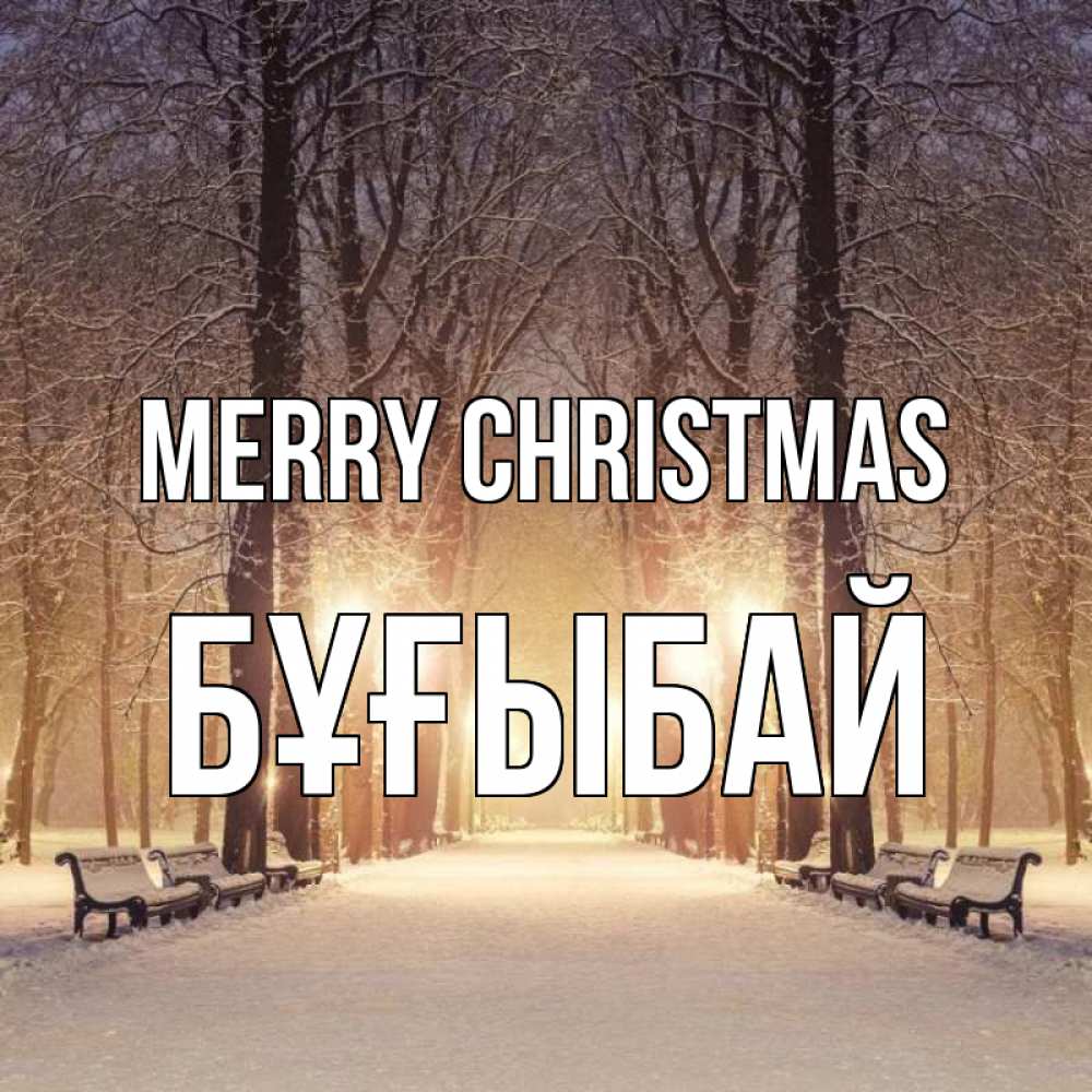 Greetings card с именем, Бұғыбай Merry Christmas зима, парк, фонарь, лес Greetings with text for free download 