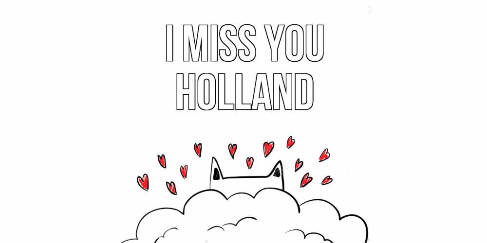 Greetings card с именем, Holland I miss you котик скучает по тебе очень с сердечками Greetings with text for free download 
