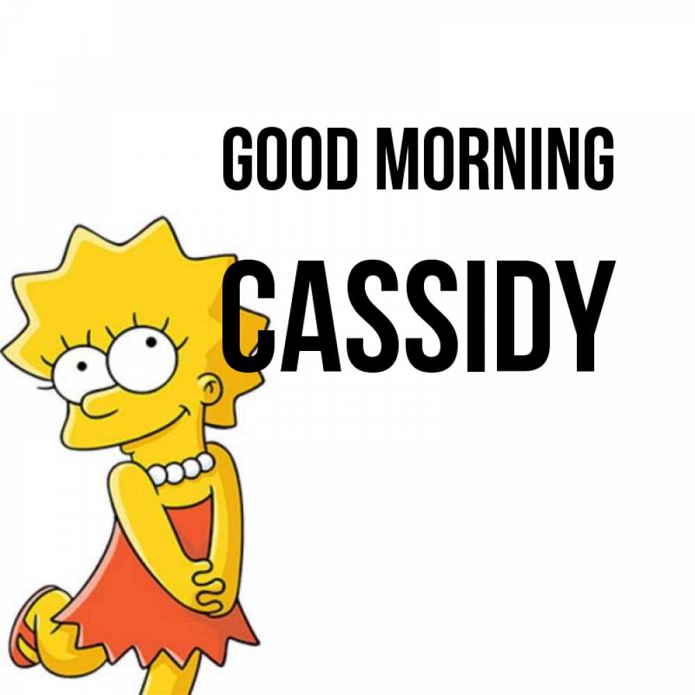 Greetings card с именем, Cassidy Good morning в платье и ожерелье Greetings with text for free download 