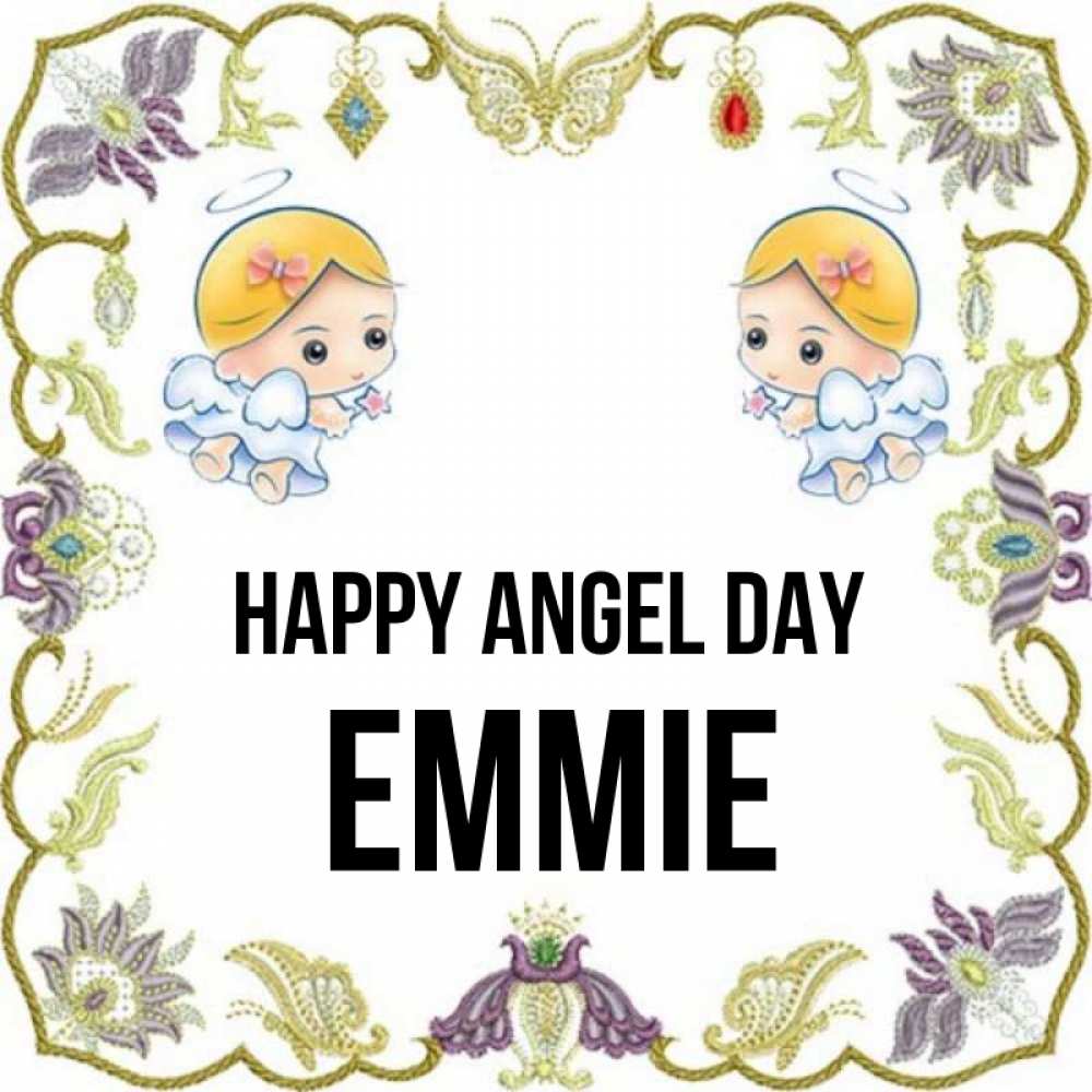 Greetings card с именем, Emmie happy angel day маленькие ангелы с крылышками Greetings with text for free download 