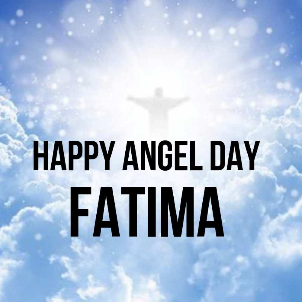 Greetings card с именем, Fatima happy angel day ангел на облаках в свете солнца Greetings with text for free download 