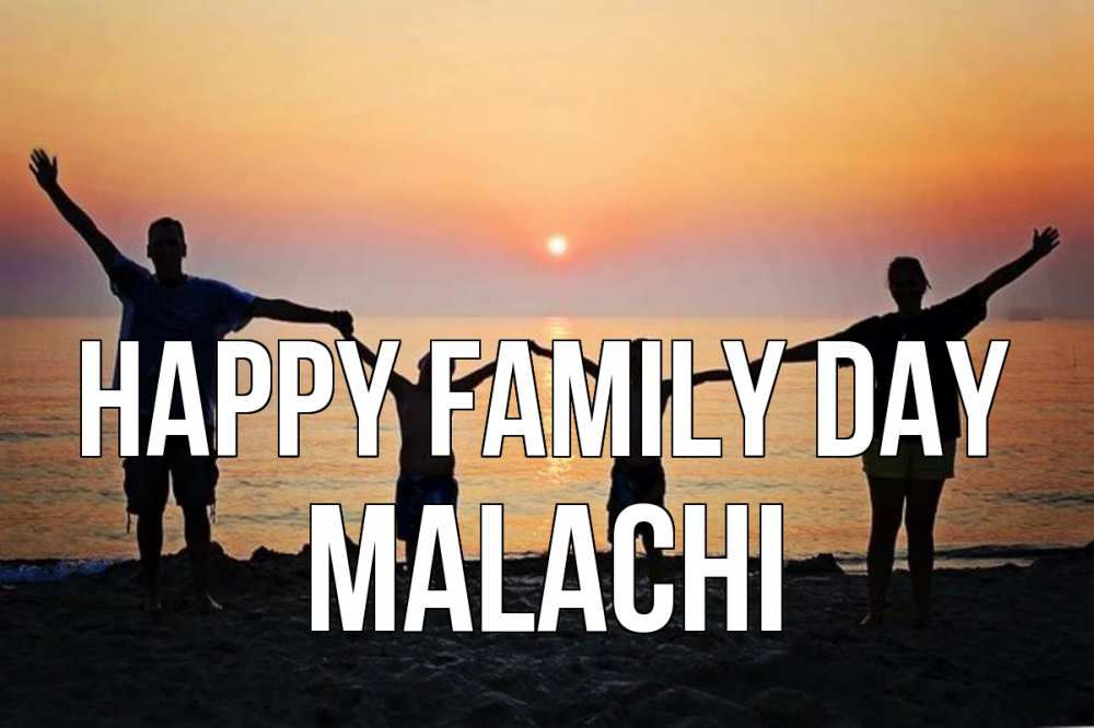 Greetings card с именем, Malachi happy family day мама, папа, дети, дочка,сын, море, пляж, закат Greetings with text for free download 