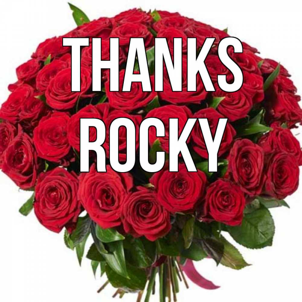 Greetings card с именем, Rocky Thanks букет красных роз Greetings with text for free download 