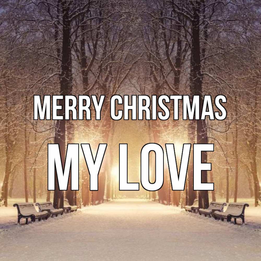Greetings card с именем, my-love Merry Christmas зима, парк, фонарь, лес Greetings with text for free download 