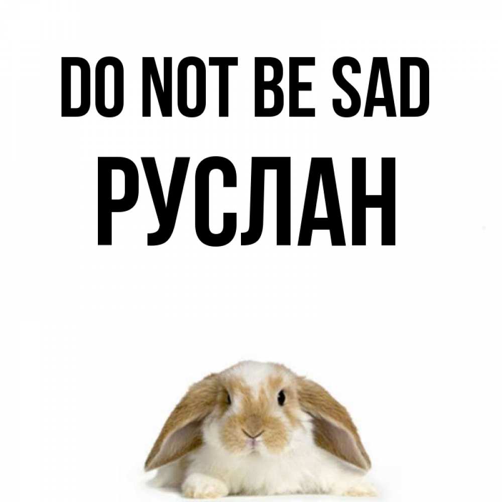 Greetings card с именем, РУСЛАН Do not be sad коричнево белый заяц с большими ушками Greetings with text for free download 