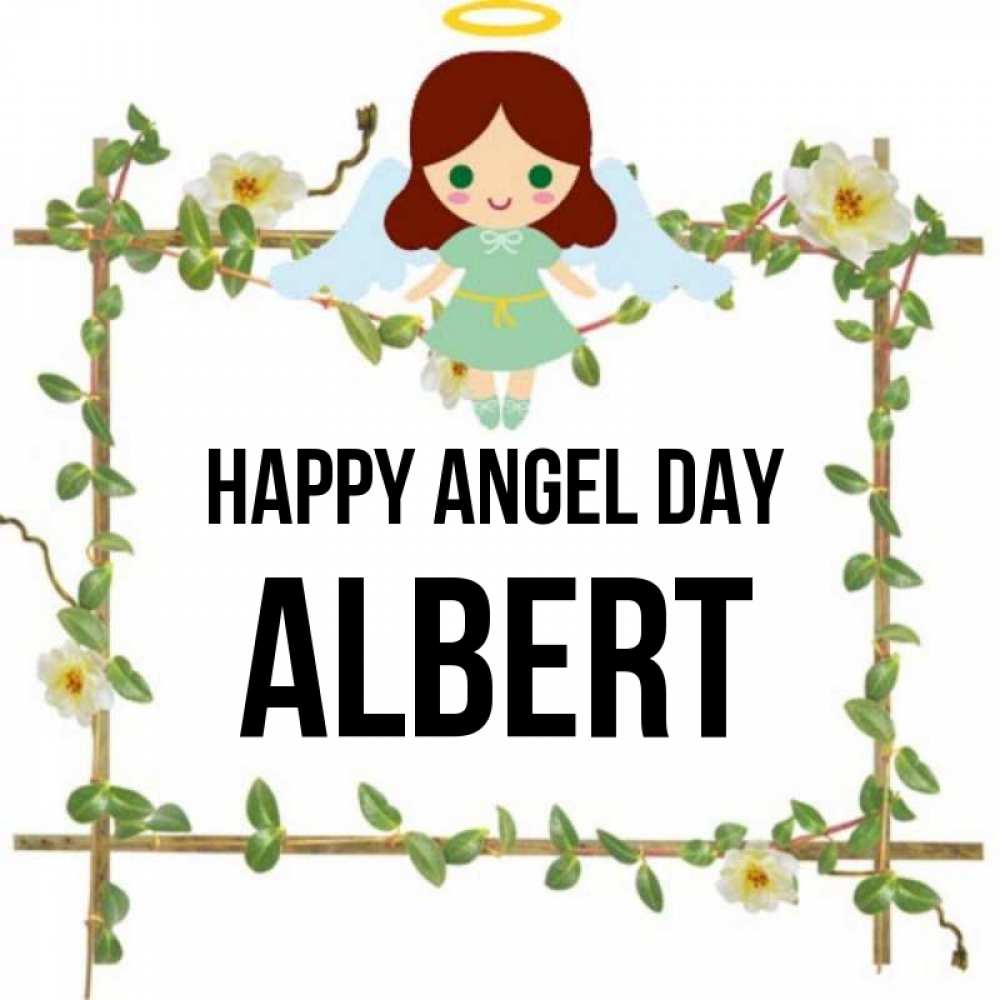Greetings card с именем, Albert happy angel day Ангел с нимбом Greetings with text for free download 