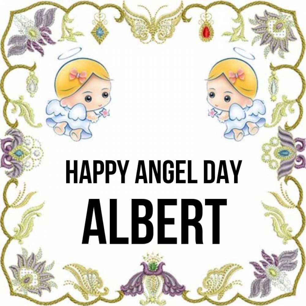 Greetings card с именем, Albert happy angel day маленькие ангелы с крылышками Greetings with text for free download 