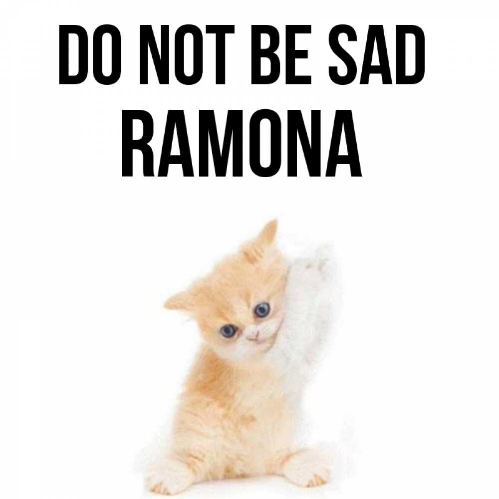 Greetings card с именем, Ramona Do not be sad просящий кот Greetings with text for free download 