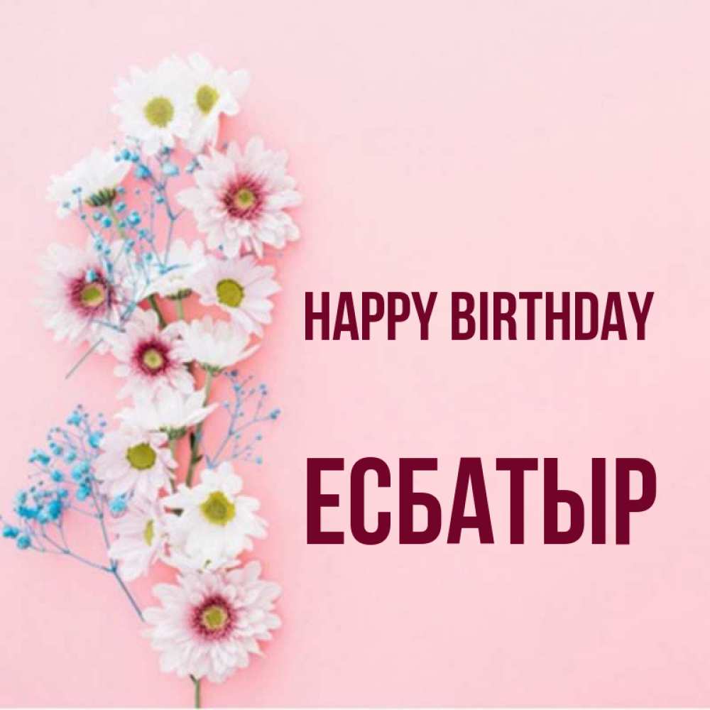 Greetings card с именем, Есбатыр Happy Birthday Родная моя с днем рождения тебя картинка с цветами белыми и голубыми Greetings with text for free download 