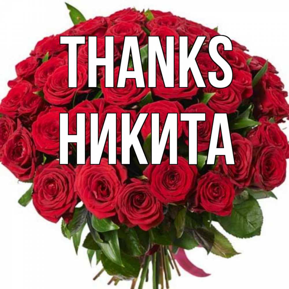 Greetings card с именем, Никита Thanks букет красных роз Greetings with text for free download 