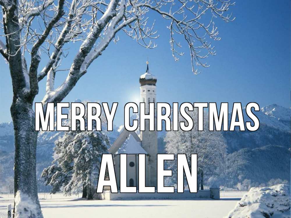 Greetings card с именем, Allen Merry Christmas зима, храм, костел Greetings with text for free download 