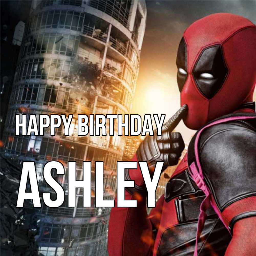 Greetings card с именем, Ashley Happy Birthday с супергероями Greetings with text for free download 