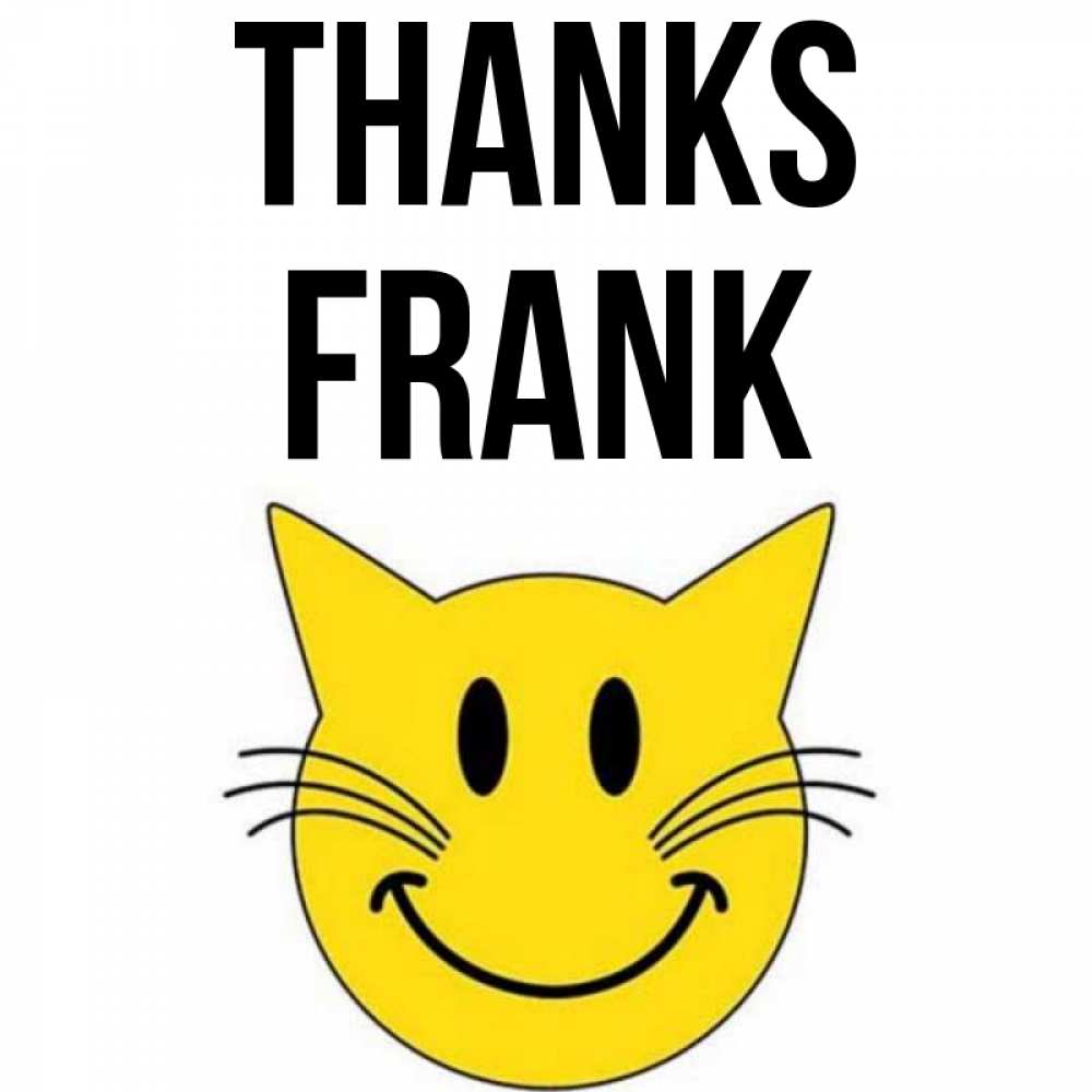 Greetings card с именем, Frank Thanks улыбающийся смайл кот Greetings with text for free download 
