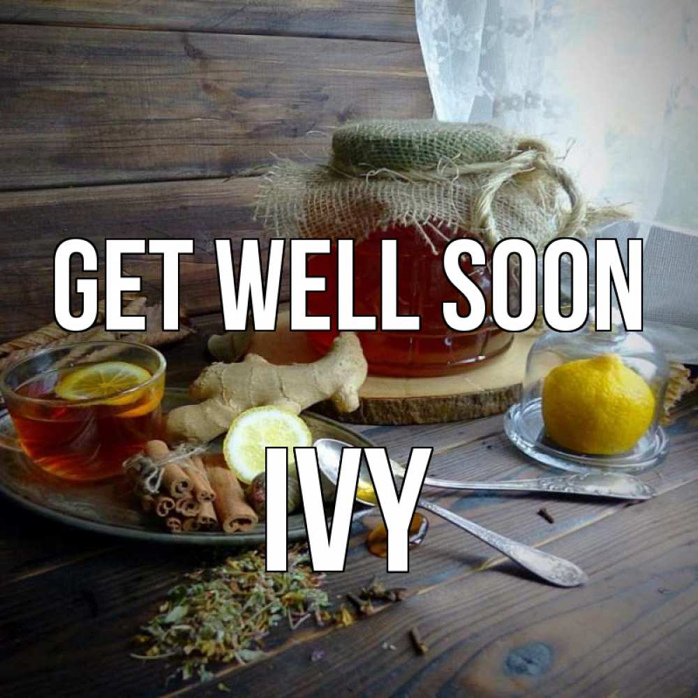 Greetings card с именем, Ivy Get well soon банка с медом Greetings with text for free download 