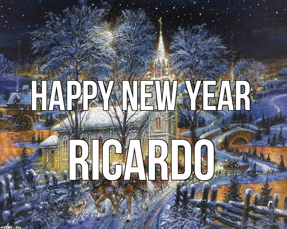 Greetings card с именем, Ricardo Happy New Year упряжка лошадей, лошади, новый год Greetings with text for free download 