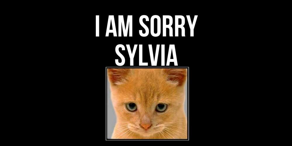 Greetings card с именем, Sylvia I am sorry рыжий грустный кот просит прощения Greetings with text for free download 