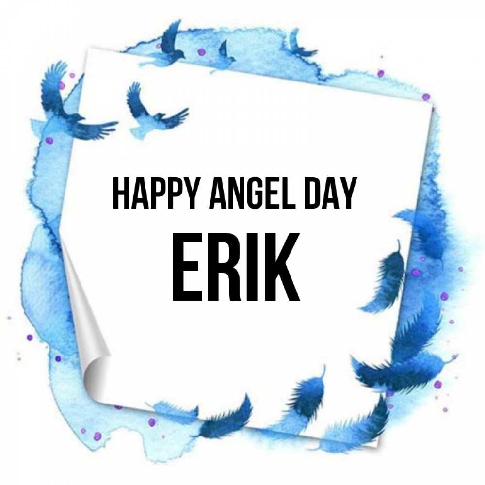 Greetings card с именем, Erik happy angel day красивые птицы летят Greetings with text for free download 