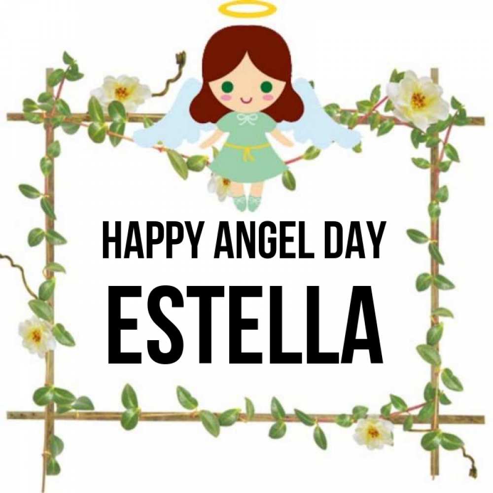 Greetings card с именем, Estella happy angel day Ангел с нимбом Greetings with text for free download 