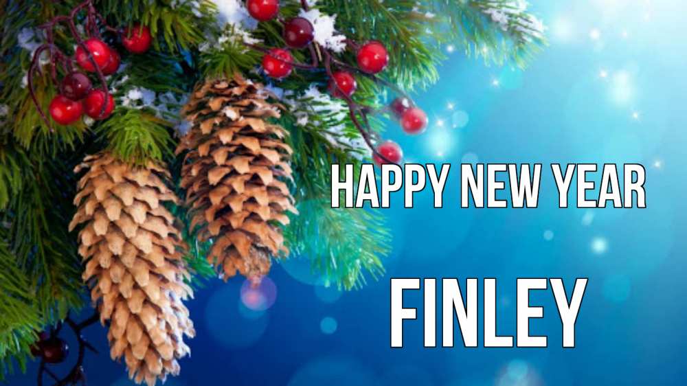 Greetings card с именем, Finley Happy New Year Новый год, ель, шишки Greetings with text for free download 